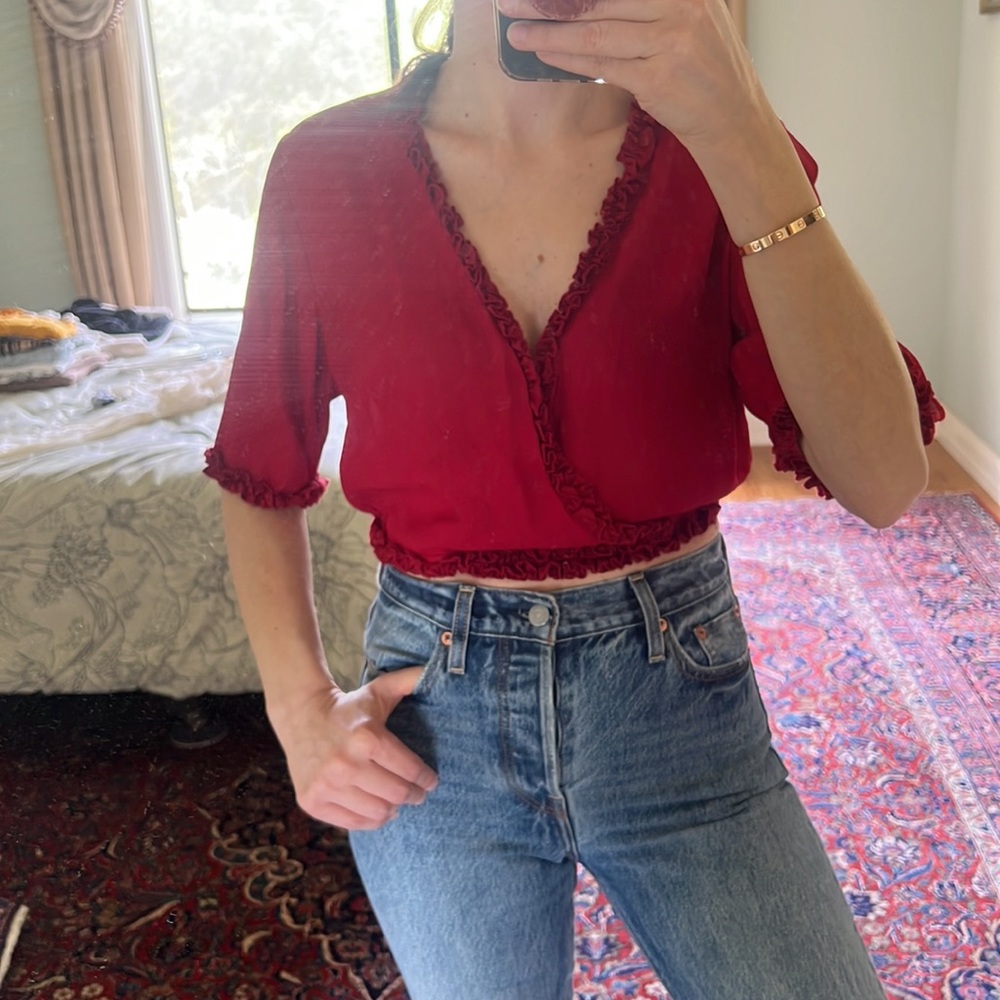 Gorgeous red cropped blouse from Staud like new